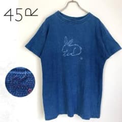 【希少】45rpm/45R インディゴ染Tシャツ うさぎ 赤Rロゴ 日本製 M 美品】45R 45rpm 藍染 インディゴ Tシャツ うさぎ 日本製 コットン