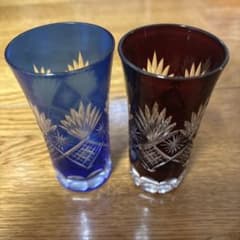 江戸切子 ぐい呑み 2客セット 青 赤 - メルカリ