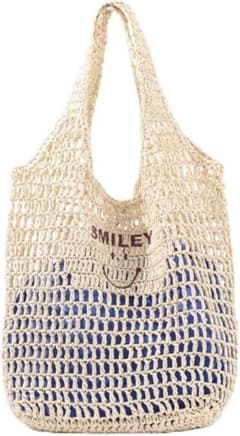 COOCO SMILEY透かし編み刺繍入カゴバッグ　　ナチュラル(003)のサムネイル