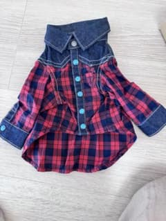 minttan 犬服 チェック柄 デニムシャツ サイズMのサムネイル