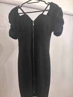 フロントジップ パフスリーブ ミニドレス ブラック Sのサムネイル