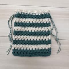 ハンドメイド 巾着 小物入れ 毛糸 ボーダー