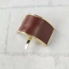 ハンドメイド　レザー　ポニーフック　ヘアカフ　ブラウン　ゴールド