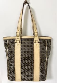 FENDI フェンディ ズッキーノ柄 トートバッグ レザー キャンバス