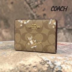 新品 COACH 二つ折財布 コーチ コンパクトウォレット 猫×シグネチャー COACH コーチCC922 猫柄シグネチャー 二つ折り財布コンパクト