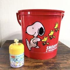 1990年代昭和レトロスヌーピー＆ウッドストック蓋付きバケツゴミ箱
