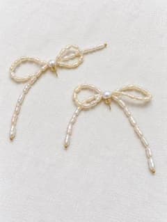 h*︎様 les bonbon パールピアス 10金 淡水パール リボンのサムネイル