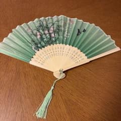 扇子 グリーン 花柄 蝶々 y2k 和のサムネイル