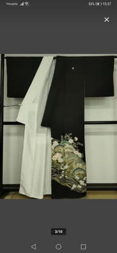 お値下げ　ほぼ未使用　訪問着 黒 花柄刺繍　裄６５のサムネイル