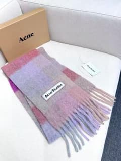 Acne Studios マフラー ピンク グレー - メルカリ
