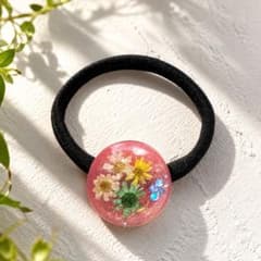 ハンドメイドレジン ヘアゴム ドライフラワー ピンク 大人かわいい