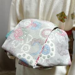 長尺大人の兵児帯半幅帯ハンドメイド澪No2775着物リメイク紬多色花柄