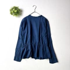 45R 藍染めカディのブラウス　インディゴ　フリル　リボン　 R刺繍　3 45R 藍染めカディのブラウス インディゴ フリル リボン R刺繍 3 - メルカリ