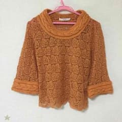 最終値下げ！アナザーエディション刺繍編み込みニットトップスオレンジのサムネイル