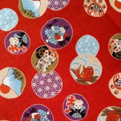 【和柄】商売繁盛の縁起物（変わり織りドビー生地）【赤】／幅110cm×１mのサムネイル