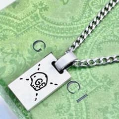 希少✨　グッチ　ネックレス　ゴースト　スカル　スクエア GG シルバー　喜平 美品】グッチ ゴースト スカル ネックレス シルバー925 喜平チェーン