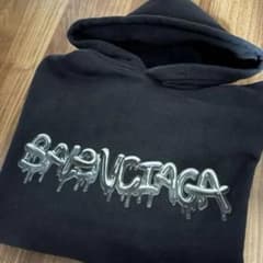 【正規品】BALENCIAGA スウェット　パーカー　ロゴ　スライム　黒のサムネイル