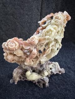 花と鳥の石彫刻 *中国の彫刻された石膏の花と岩の彫刻* - メルカリ