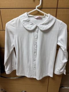 丸襟 刺繍入り 長袖ブラウス ホワイト 130のサムネイル