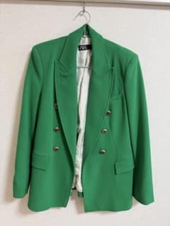 ZARA ダブルブレスト テーラードジャケット グリーン Sのサムネイル