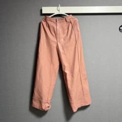 くすみピンク 合皮 PUレザー ワイドパンツ 編み込み Mのサムネイル