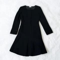 Harrods ハロッズ ウール ノーカラー ロングワンピース シルク混 