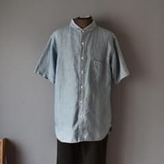 60s 70s シャンブレーシャツ ショールカラー 丸襟 デニム ヴィンテージ 