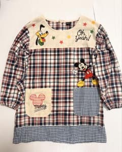 Disney ディズニー ミッキー＆プルート 割烹着 チェック柄 M〜Lサイズ