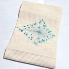 C◇着物くつろぎ 夏物 菱形模様 銀糸 太鼓 正絹 薄物 絽 紗 名古屋帯