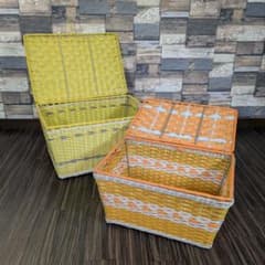 【キャンペーン期間限定価格！】昭和レトロポップ蓋付きバスケット 大小セット キャンペーン期間限定価格！】昭和レトロポップ蓋付きバスケット 大小
