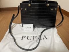 FURLA フルラ LADY M クロコ型押し 2way現行ハンドバッグ 黒 - メルカリ