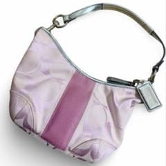 2*k様 美品　COACH ピンク ストライプ ハンドバッグ　コーチのサムネイル