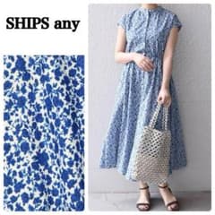 美品✤SHIPS any 日本製 フレンチスリーブフラワーシャツワンピース 花
