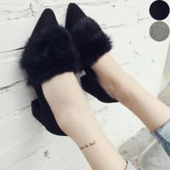 走れるパンプス★レディース★ファー★ファーパンプス★太ヒール　ｒ32のサムネイル