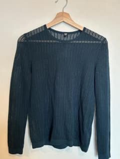 UNIQLO メッシュクルーネックセーター ダークグリーン