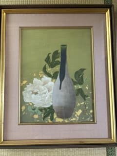 牡丹絵画　壺とぼたん　花瓶　日本画 金箔使用 牡丹絵画 壺とぼたん 花瓶 日本画 金箔使用 - メルカリ