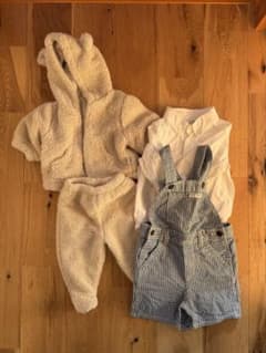 GAP ベビー服 3点セット くま耳ボアセットアップ オーバーオールのサムネイル