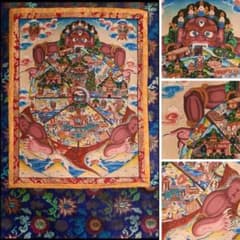 仏】 ☆ 仏教 彩絵六道輪廻図掛軸 ☆ 清朝期 曼荼羅 刺繍表装 布本仏画