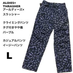 Size L! ALDIES x THRASHER all-over print climbing pants with tags, slightly damaged.