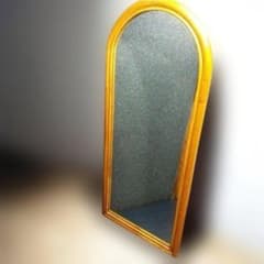 古雑貨ビンテージ品◾️籐ラタンパネル 壁掛けミラー ウォールミラー 鏡 ミラー 鏡 ラタン 籐 取り付け用フック付き 約 W 32.5cm D 2cm H 42cm