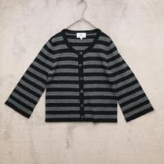 KUMIKYOKU♡レディース ウール混ボーダーカーディガン七分袖 2（M相当）