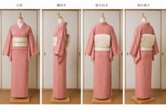 小紋 正絹着物 サーモンピンク系 縦縞模様 - メルカリ