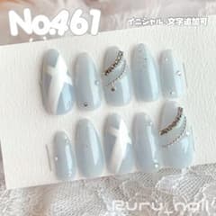 現品】ネイルチップ♡ブルー 水色 量産型地雷韓国ワンホンイニシャル