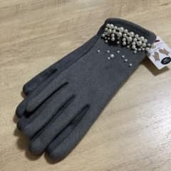 レディース パール付き手袋 グレーのサムネイル
