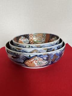 特大】有田焼 伊万里焼 古伊万里 金彩 色絵 三ツ鉢 管理A3603 骨董