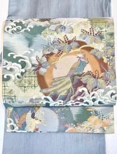 江戸の粋 」正絹六通柄袋帯 吉祥孔雀 桐の花 金糸変わり市松 迫力の