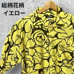 総柄花柄 半袖シャツ イエロー フリーサイズ メンズ古着 夏のサムネイル
