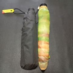 折りたたみ傘 グリーンオレンジマーブルとブラック　2本セット