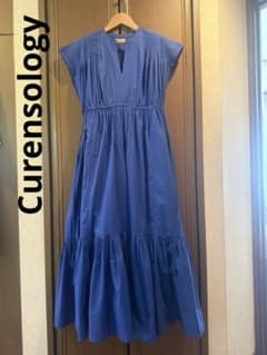 美品Curensology コットンティアードワンピース ブルー ロング - メルカリ