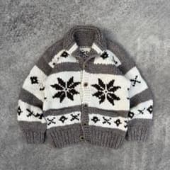 90's vintage カウチンニット 雪柄 グレー 肉厚 ウール - メルカリ